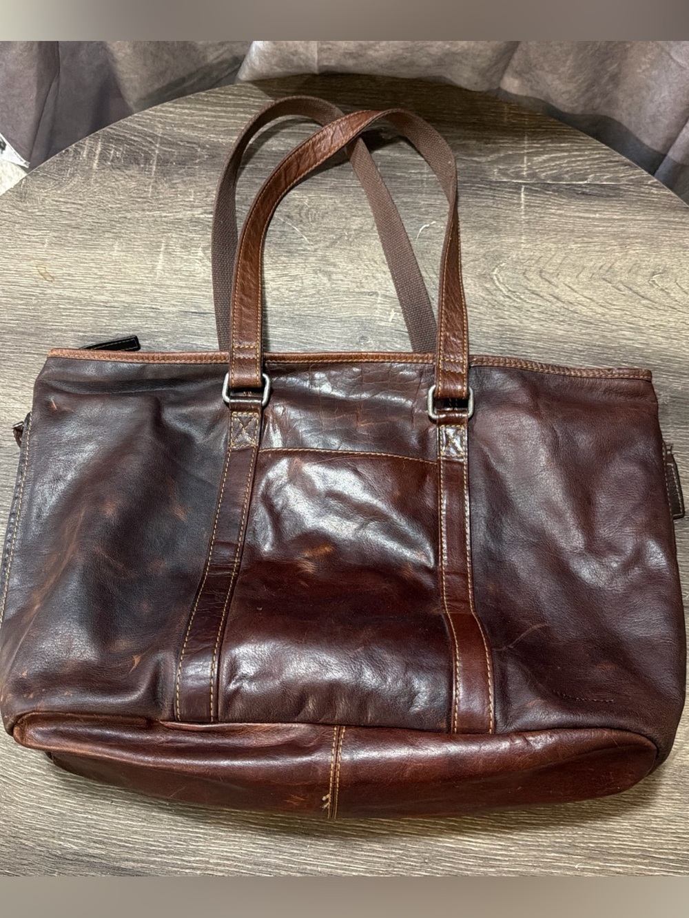Jack Georges Voyager Shopper Tote Brown Buffalo Leather Zip Top Tote Bag Large